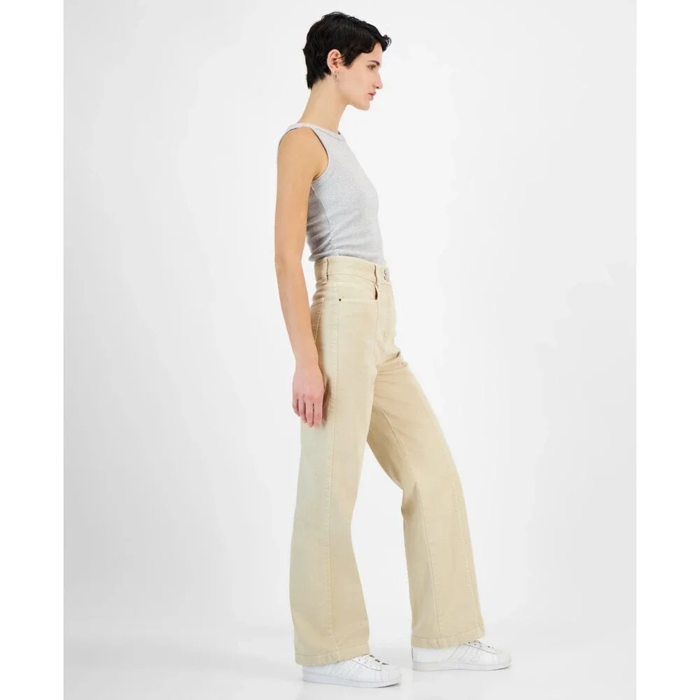 BOSS Orange Wide-Leg Denim Jeans Women's 8 Beige Belt Loops Zip & Button Closure - Picture 4 of 15